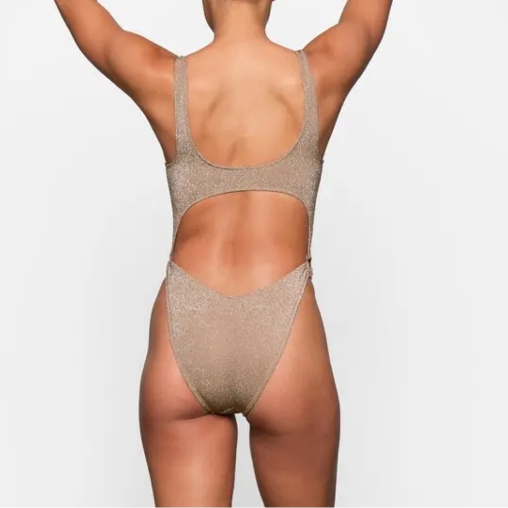 Shimmer Cutout One-Piece Swimsuit - Champagne - Picture 3 of 7